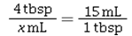 <strong>Which of the following is the correct equation for converting 4 tbsp to milliliters?</strong> A) B) C) D)
