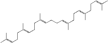 Shown below is a molecule of squalene,which is composed of 6 isoprene units.Draw lines to indicate the junctions between the six isoprene units.