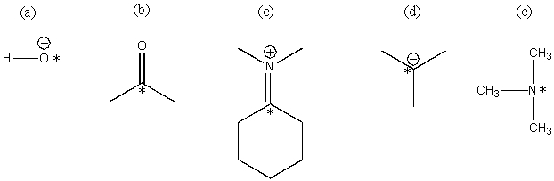 Classify each of the *ed atoms as an electrophile or a nucleophile: