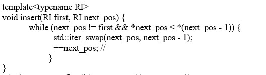 <strong>The error written into KW::insert function below can be corrected with the code __________.  </strong> A) (next_pos != first || *next_pos < *(next_pos - 1)) B) (next_pos != first && *(next_pos - 1)< *next_pos) C) std::iter_swap(next_pos - 1, next_pos) D) --next_post; <div style=padding-top: 35px> 