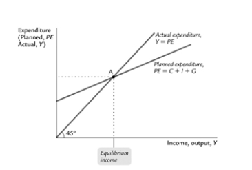 Use the following to answer question : -The above figure is a basic representation of the Keynesian cross. Just by looking at the graph, deduce the fundamental prerequisite condition for the Keynesian-cross model to hold true.