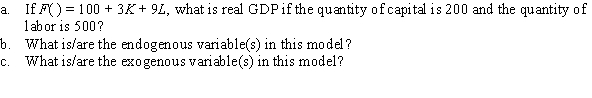 The production function for an economy can be expressed as Y = F(K,L), where Y is real GDP, K is the quantity of capital in the economy, and L is the quantity of labor in the economy.