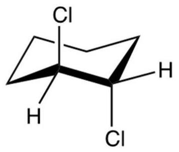 Identify the spatial relationship of the two chlorine atoms.  