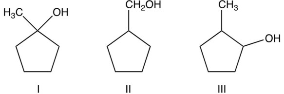 Arrange the following alcohols in order of their decreasing reactivity with \mathrm{HBr} (most reactive first).