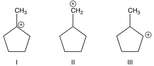 Arrange the following carbocations in order of their decreasing stabilities (most stable first).