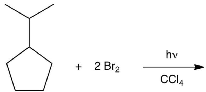 Dibromination of isopropylcyclopentane gives a product which can be isolated in good yields. Which of the following would you predict to be this product?