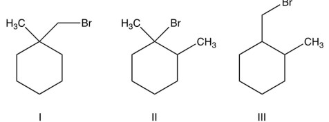 <strong>Which of the following cannot undergo an E2 reaction?  </strong> A) only I B) only II C) only III D) I and III <div style=padding-top: 35px> 