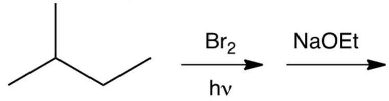 <strong>What is the major product of the reaction sequence shown below?  </strong> A) 2-methyl-1-butene B) 2-methyl-2-butene C) 3-methyl-1-butene D) 2-methylbutane <div style=padding-top: 35px> 