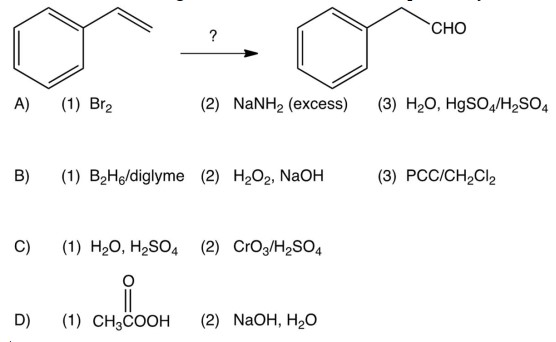 Which one of the following works best as the reaction steps to carry out the conversion below?