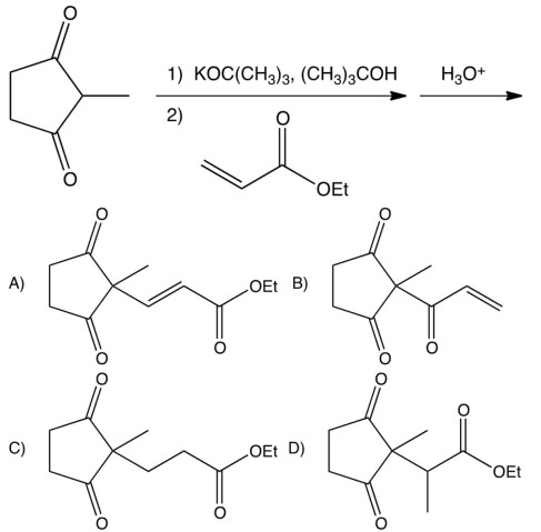 Which of the following is the Michael addition product of the reaction below?