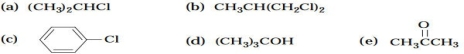 How many types of nonequivalent protons does each of the following compounds contain? (Example: CH<sub>3</sub>CH<sub>2</sub>Cl has two types, CH<sub>3 </sub>and CH<sub>2</sub>.)