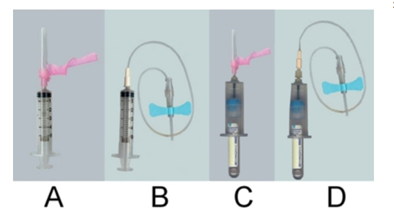 <strong> -You are about to perform a routine venipuncture on an adult with normal veins. Select the most appropriate assembly shown from the images provided.</strong> A) Image A B) Image B C) Image C D) Image D