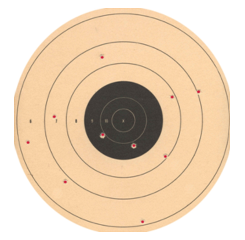 <strong> -This image represents test values that are</strong> A) accurate but not precise B) precise but not accurate C) neither accurate nor precise D) both accurate and precise