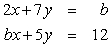 Find a number b such that the system of linear equations has no solutions. Give the exact answer.