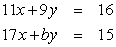 Find a number b such that the system of linear equations has no solutions. Give the exact answer.   
