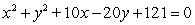 Transform the equation into standard form by completing the square. State the center and radius.
