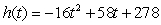 A person standing near the edge of a cliff 278 feet high throws a rock upward with an initial speed of 58 feet per second. The height of the rock above the lake at the bottom of the cliff is a function of time: . Find the velocity of the rock when t = 6 seconds.