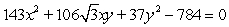 (a) Identify the type of conic by the discriminant, (b) transform the equation in x and y into an equation in X and Y (without an XY term) by rotating the x- and y-axes by an angle of θ to arrive at the new X- and Y-axes, and (c) graph the resulting equation (showing both sets of axes).