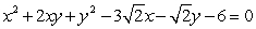 (a) Identify the type of conic by the discriminant, (b) transform the equation in x and y into an equation in X and Y (without an XY term) by rotating the x- and y-axes by an angle of θ to arrive at the new X- and Y-axes, and (c) graph the resulting equation (showing both sets of axes).