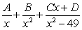 <strong>Write the form of the partial fraction decomposition for the given rational expression. Do not solve for the constants. </strong> A) B) C) D)