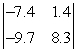 <strong>Evaluate the 2 x 2 determinant. </strong> A) -75 B) 75 C) -7.4 D) -47.84