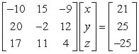 Write the system of linear equations as represented by the augmented matrix. Utilize the variables x, y, and z.