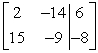 Perform the row operation R<sub>1</sub> + R<sub>2</sub> \rightarrow R<sub>2 </sub>on the matrix and write the resulting matrix.