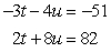 Solve the system of linear equations by substitution.   