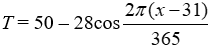 Atmospheric Temperature. The average daily temperature in Peoria, Illinois, can be approximated by the equation where x is the number of days since December 31 of the previous year (Ex: January 1, x = 1; Mar 1, x = 60), and T is in degrees Fahrenheit. What is the expected temperature on June 7th, assuming it is not a leap year? Round your answer to one decimal place.