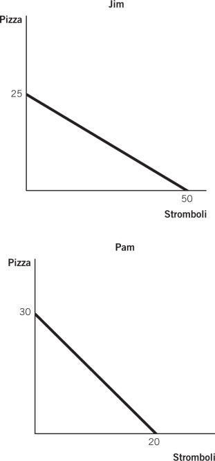 Which statement best describes the absolute advantage as shown in the graphs?