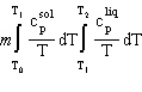 <strong>A solid of mass m initially at T<sub>0</sub> is heated to T<sub>1</sub> at constant pressure where it proceeds to melt. Once all of the solid is in the liquid phase it is further heated to T<sub>2</sub>. If the solid and liquid have specific heat capacities of c and c respectively, which equation below best represents the change in entropy for this system?</strong> A) B) C) D) E) B and D