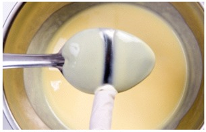 The crème anglaise will coat the back of the spoon as shown in the picture at approximately what temperature?