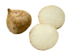 <strong>Identify the vegetable shown in the picture. </strong> A) Onions B) White mushrooms C) Celery root D) Jicama