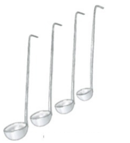 <strong>Identify the piece of equipment shown in each picture. - </strong> A) Ladles B) Scoops C) Liquid volume measures