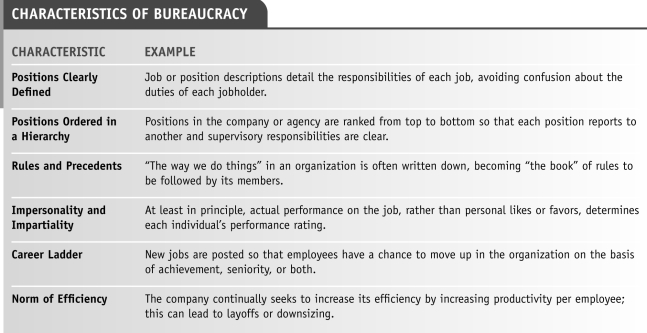 -In the study chart shown below (Characteristics of Bureaucracy), which of those is described as the book, to be followed by the members of the organization?