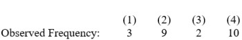 We wish to test the null hypothesis that students guess at random on a particular 4-alternative multiple-choice item. The choices for a random sample of 24 students are: The value of f<sub>e</sub> for alternative (2) is