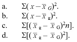 The formula for calculating SS<sub>Between</sub> is:  <div style=padding-top: 35px> 