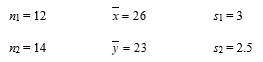Suppose the following information comes from random samples from normal populations with means and , respectively. Using the data given, obtain a 95% confidence interval for the difference in means. Round your answer to three decimal places.