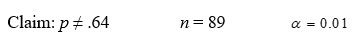 <strong>Given your claim about a population proportion, the sample size n, and the desired level of significance α. Formulate: </strong> A) the hypotheses, B) the test statistic Z, C) the rejection region