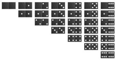 Let the random variable X represent the sum of points in a tile taken from the dominoes set shown below. What is the probability of 9? Write your answer as a fraction reduced to lowest terms.
