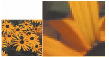 <strong> -The accompanying figure, showing an original and an enlarged graphic, is an example of ____ graphics.</strong> A) bit-mapped B) vector C) both a. and b. D) neither a. nor b.