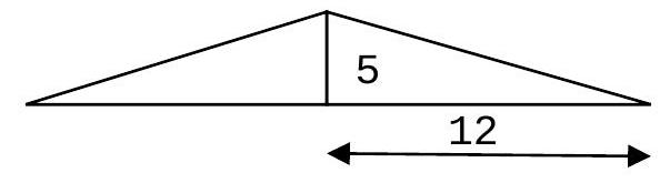 The symmetric roof of a garden shed has a 5-12 pitch. Calculate the interior angles to the nearest tenth of a degree.