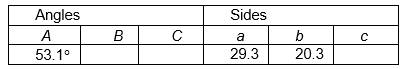 Fill in the missing parts of this table for triangle A B C .