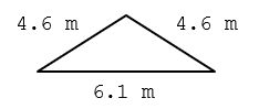A building is going to be 6.1 \mathrm{~m} wide. The roof will be supported by two 4.6-\mathrm{m} -rafters. What is the angle at the roof peak?