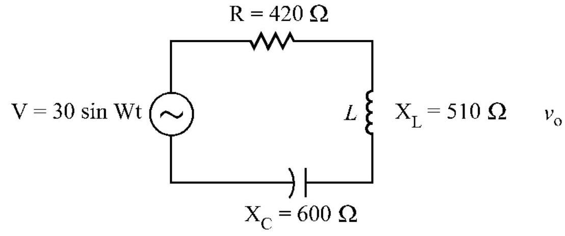 Write a sinusoidal expression for the current i in the figure below: