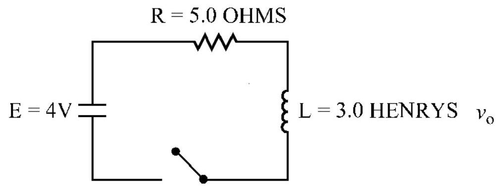  The switch in the figure below is closed at  t=0 . If  E=4 \mathrm{~V}, \mathrm{R}=5.0  ohms, and  L=3.30  henrys, find the current through the inductor at  t=1 \mathrm{~s} .  <div style=padding-top: 35px>  