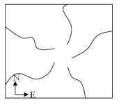 <strong> -Why did the stream pattern shown above develop?</strong> A) The surface geology is probably very uniform. B) This is probably an area with alternating layers of weak and resistant rock. C) This is probably a volcanic area.