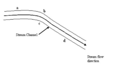 <strong>Use the diagram to answer this question. -Where is the cut bank?</strong> A) Point a B) Point b C) Point c D) Point d