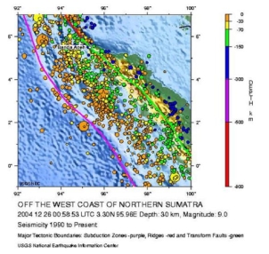 Use the following map related to the December 24<sup>th</sup>, 2004 Sumatra earthquake to answer this question. -What is the tectonic reason this earthquake occurred?