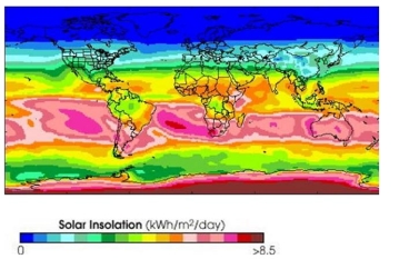 <strong>What time of year is represented by the global insolation data shown in the diagram below? </strong> A) January B) July C) No way to tell